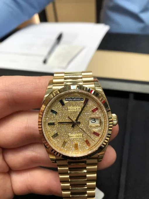 Amazing Replica Rolex Day-date 36 128238rbr Automatic Movement Yellow Gold Case Womens Watch - Image 2