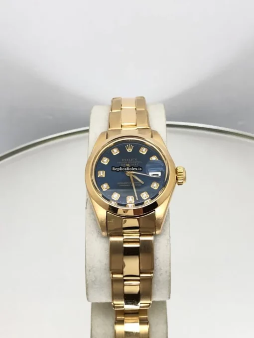 Great Replica Rolex Oyster Perpetual Lady Date 6916 Caliber 2035 Automatic Movement 26mm Yellow Gold Case Womens Watch - Image 2