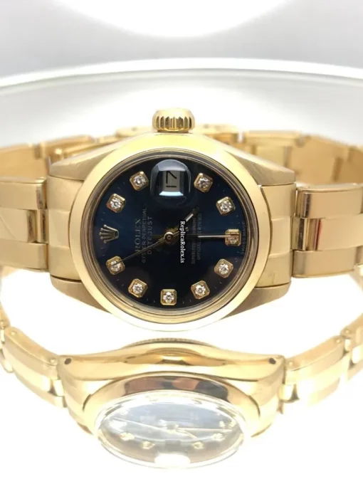 Great Replica Rolex Oyster Perpetual Lady Date 6916 Caliber 2035 Automatic Movement 26mm Yellow Gold Case Womens Watch - Image 9