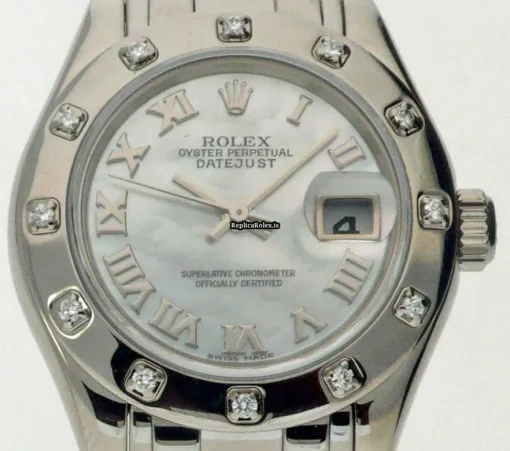 Superb Replica Rolex Lady-datejust Pearlmaster 80319 Caliber 2235 Automatic Movement 29mm White Gold Case Womens Watch - Image 5