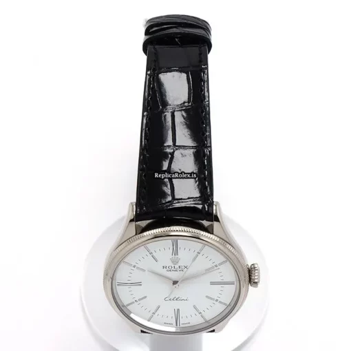 Suitable Fake Rolex Cellini Time 50509 Caliber 3132 Automatic Movement 39mm White Gold Case Watch - Image 10