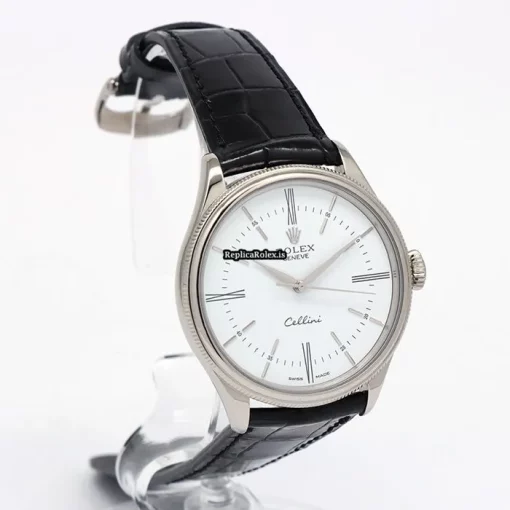 Suitable Fake Rolex Cellini Time 50509 Caliber 3132 Automatic Movement 39mm White Gold Case Watch - Image 6