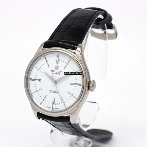 Suitable Fake Rolex Cellini Time 50509 Caliber 3132 Automatic Movement 39mm White Gold Case Watch - Image 7