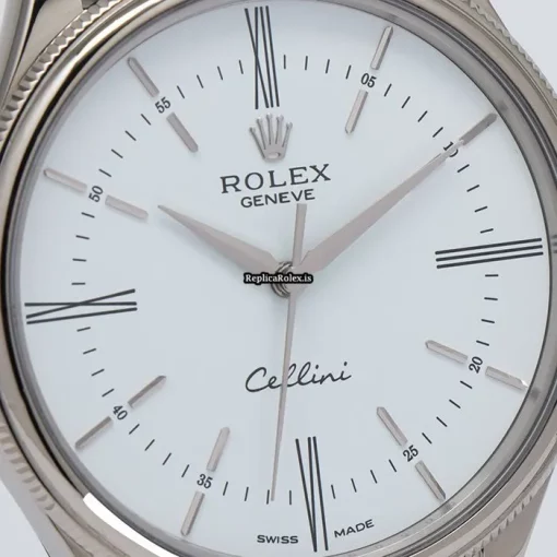 Suitable Fake Rolex Cellini Time 50509 Caliber 3132 Automatic Movement 39mm White Gold Case Watch - Image 8