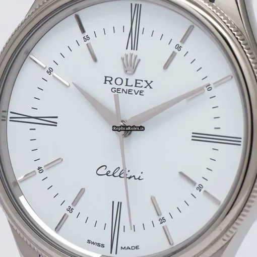 Suitable Fake Rolex Cellini Time 50509 Caliber 3132 Automatic Movement 39mm White Gold Case Watch - Image 9