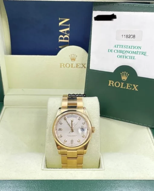 Distinctive Copies Rolex Day-date 36 118208 Caliber 3155 Automatic Movement 36mm Yellow Gold Case Mens/unisex Watch - Image 10