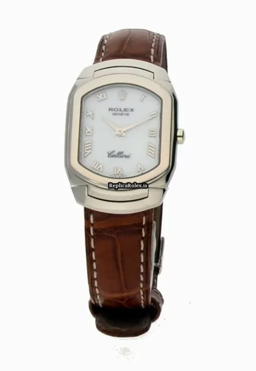 Epic Replica Rolex Cellini 6631 Caliber 6620 Quartz Movement 25x35mm White Gold Case Womens Watch - Image 3