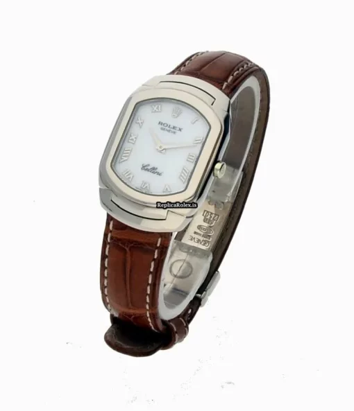 Epic Replica Rolex Cellini 6631 Caliber 6620 Quartz Movement 25x35mm White Gold Case Womens Watch - Image 4