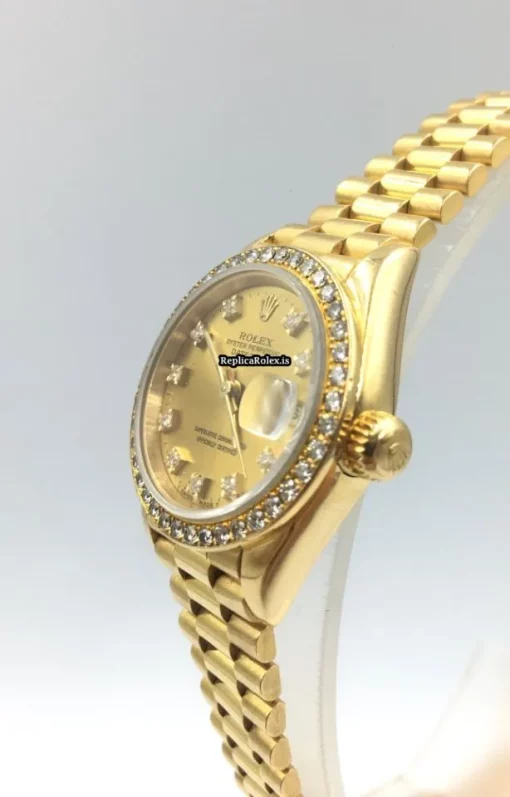 Well Made Replica Rolex Lady-datejust 69138 Caliber 2135 Automatic Movement 26mm Yellow Gold Case Womens Watch - Image 3