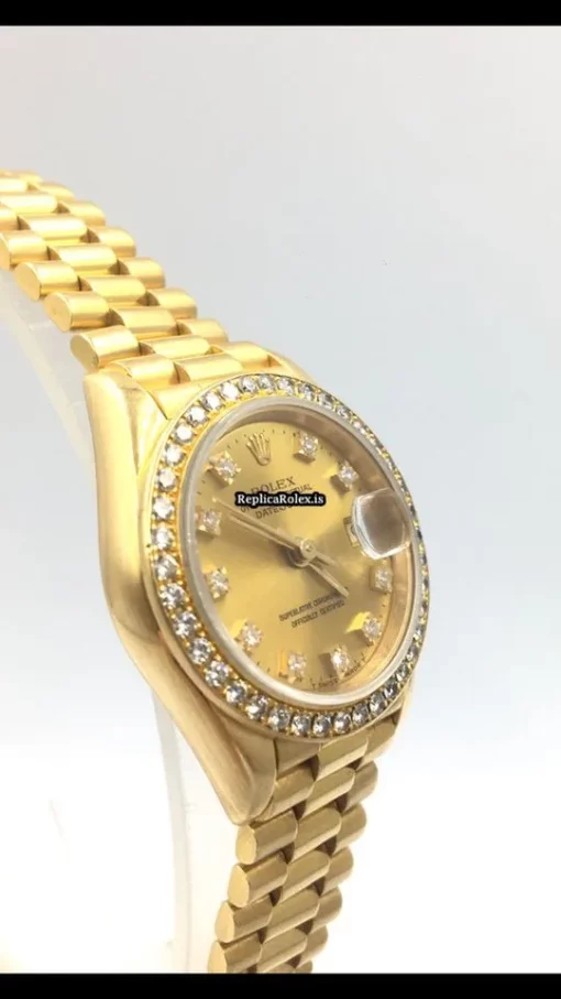 Well Made Replica Rolex Lady-datejust 69138 Caliber 2135 Automatic Movement 26mm Yellow Gold Case Womens Watch - Image 4