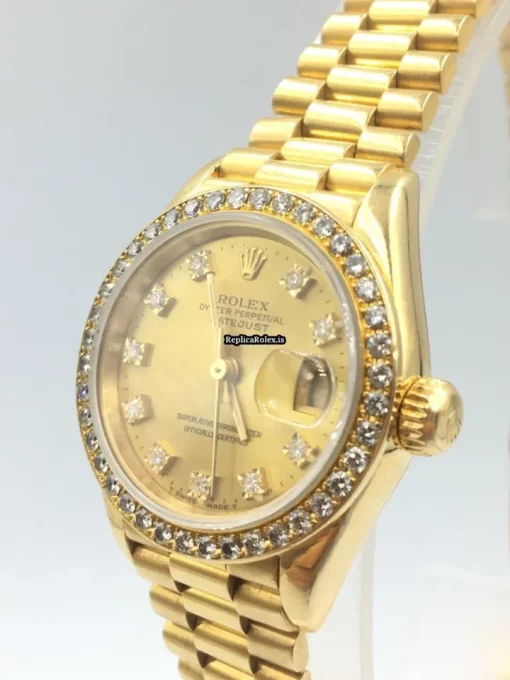 Well Made Replica Rolex Lady-datejust 69138 Caliber 2135 Automatic Movement 26mm Yellow Gold Case Womens Watch - Image 5