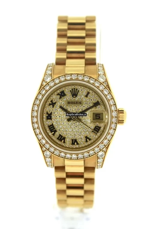 1:1 Fake Rolex Lady-datejust 179158 Automatic Movement 26mm Yellow Gold Case Womens Watch