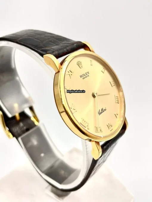 Exquisite Fake Rolex Cellini 5112 Caliber 1601 Manual Winding Movement Yellow Gold Case Mens/unisex Watch - Image 2