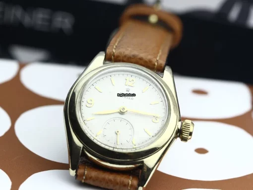 Exquisite Fake Rolex Bubble Back 3133 Manual Winding Movement 29mm Yellow Gold Case Watch - Image 6