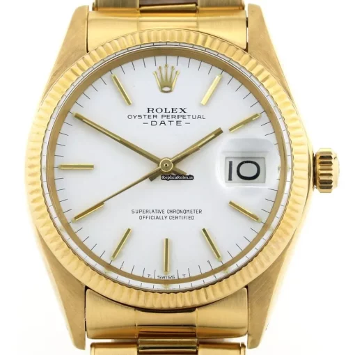 Superior Fakes Rolex Oyster Perpetual Date 1501 Automatic Movement 34mm Yellow Gold Case Watch - Image 2