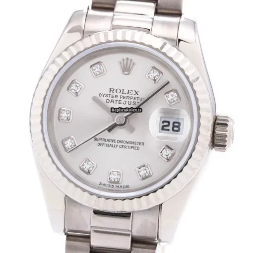 Exquisite Replica Rolex Lady-datejust 179179g Automatic Movement 26mm White Gold Case Womens Watch