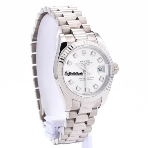 Exquisite Replica Rolex Lady-datejust 179179g Automatic Movement 26mm White Gold Case Womens Watch - Image 8