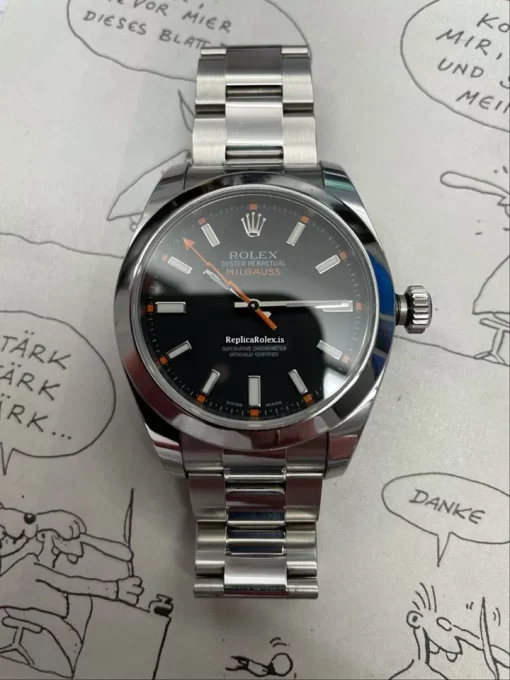 Well Made Copy Rolex Milgauss 116400 Caliber 3131 Automatic Movement 40mm Steel Case Mens/unisex Watch - Image 9