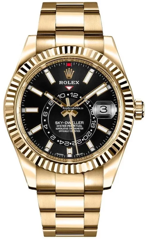 Appealing Replica Rolex Sky-dweller 326938 Caliber 9001 Automatic Movement 42mm Yellow Gold Case Mens/unisex Watch