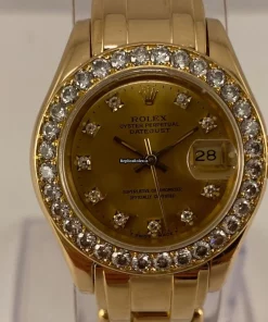 Terrific Replica Rolex Lady-datejust Pearlmaster 69298 Caliber 2135 Automatic Movement 29mm Yellow Gold Case Womens Watch