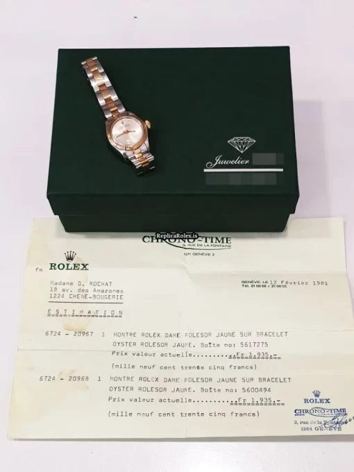 Remarkable Replica Rolex Oyster Perpetual 6724 Automatic Movement 26mm Yellow Gold Case Womens Watch - Image 7