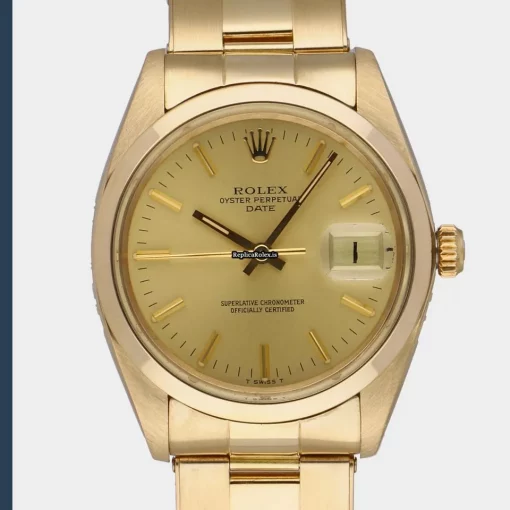 Defect Replica Rolex Oyster Perpetual Date 1500 Caliber 1570 Automatic Movement 34mm Yellow Gold Case Mens/unisex Watch