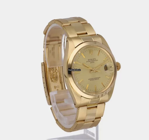 Defect Replica Rolex Oyster Perpetual Date 1500 Caliber 1570 Automatic Movement 34mm Yellow Gold Case Mens/unisex Watch - Image 12