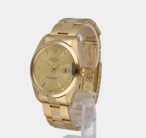 Defect Replica Rolex Oyster Perpetual Date 1500 Caliber 1570 Automatic Movement 34mm Yellow Gold Case Mens/unisex Watch - Image 2