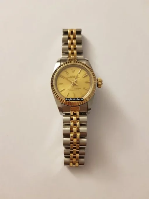 Pleasing Replica Rolex Oyster Perpetual 67193 Caliber 2130 Automatic Movement 25mm Gold/steel Case Womens Watch