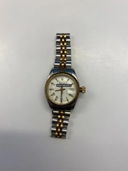 Cheap Imitation Rolex Oyster Perpetual Date 15053 Caliber 3035 Automatic Movement 24mm Gold/steel Case Womens Watch - Image 3