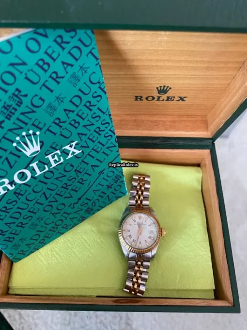 Cheap Imitation Rolex Oyster Perpetual Date 15053 Caliber 3035 Automatic Movement 24mm Gold/steel Case Womens Watch - Image 4
