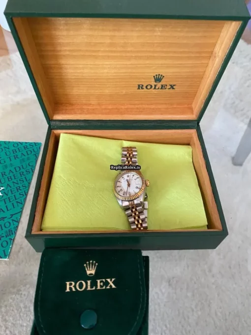 Cheap Imitation Rolex Oyster Perpetual Date 15053 Caliber 3035 Automatic Movement 24mm Gold/steel Case Womens Watch - Image 5