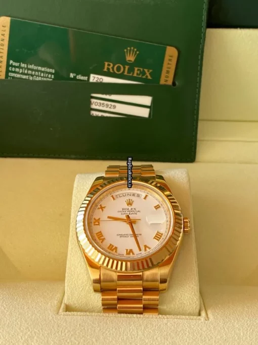 Trustworthy Replica Rolex Day-date II 218238 Caliber 3255 Automatic Movement 40mm Yellow Gold Case Mens/unisex Watch - Image 2