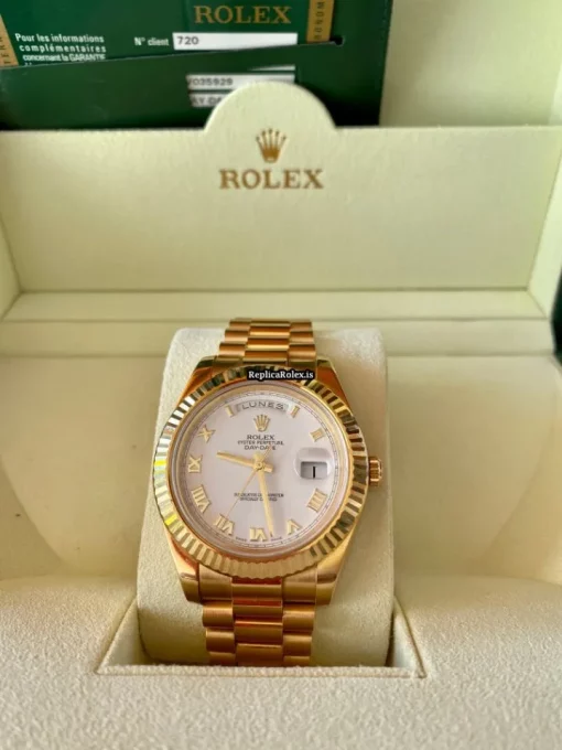 Trustworthy Replica Rolex Day-date II 218238 Caliber 3255 Automatic Movement 40mm Yellow Gold Case Mens/unisex Watch - Image 3