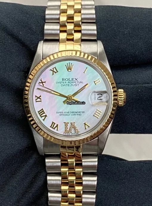 Luxury Fake Rolex Lady-datejust 68273 Caliber 2135 Automatic Movement 31mm Gold/steel Case Womens Watch - Image 2