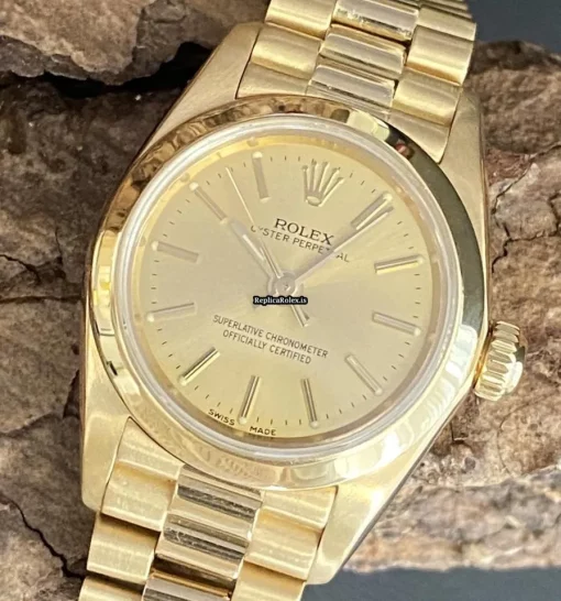 Excellent Clone Rolex Oyster Perpetual 76198 Automatic Movement 26mm Yellow Gold Case Watch