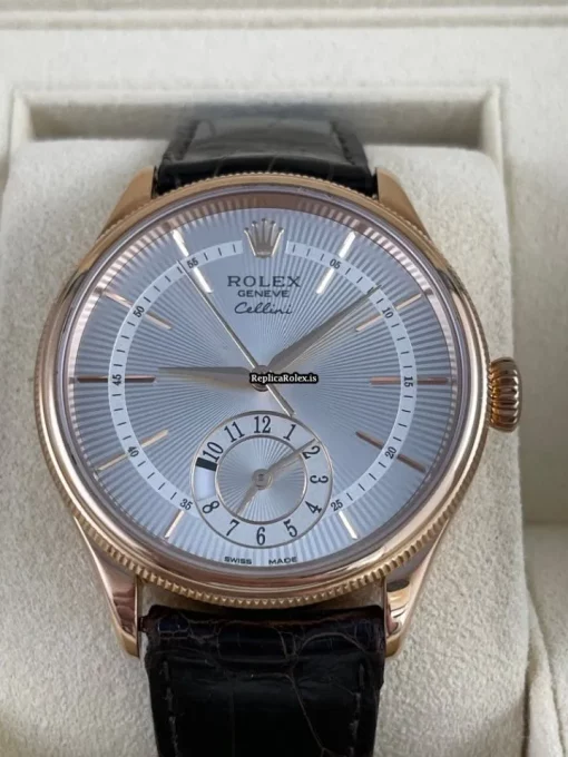 Fine Replica Rolex Cellini Dual Time 50525 Caliber 3180 Automatic Movement 39mm Rose Gold Case Mens/unisex Watch - Image 3