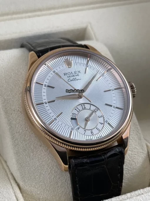 Fine Replica Rolex Cellini Dual Time 50525 Caliber 3180 Automatic Movement 39mm Rose Gold Case Mens/unisex Watch - Image 5