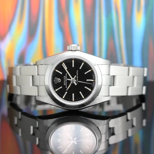 Terrific Fake Rolex Oyster Perpetual 67180 Caliber 2130 Automatic Movement 26x42mm Steel Case Womens Watch - Image 2