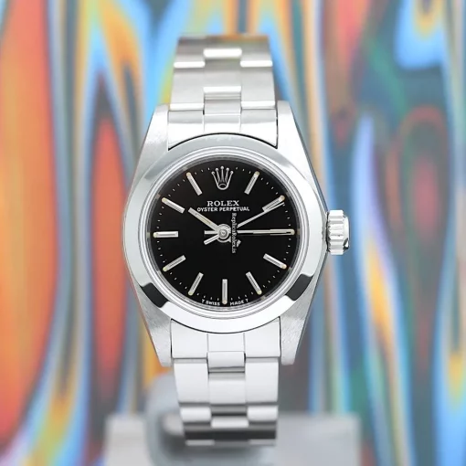Terrific Fake Rolex Oyster Perpetual 67180 Caliber 2130 Automatic Movement 26x42mm Steel Case Womens Watch - Image 3