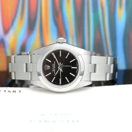 Terrific Fake Rolex Oyster Perpetual 67180 Caliber 2130 Automatic Movement 26x42mm Steel Case Womens Watch - Image 4