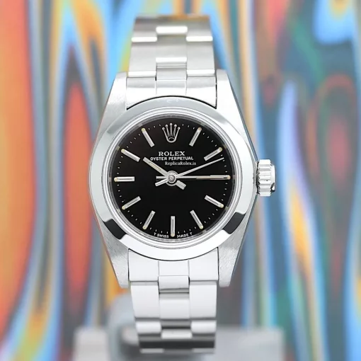 Terrific Fake Rolex Oyster Perpetual 67180 Caliber 2130 Automatic Movement 26x42mm Steel Case Womens Watch - Image 6