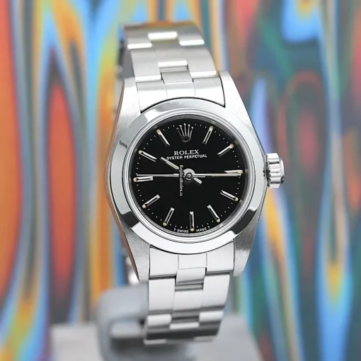 Terrific Fake Rolex Oyster Perpetual 67180 Caliber 2130 Automatic Movement 26x42mm Steel Case Womens Watch - Image 8