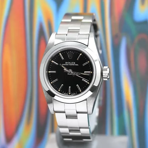 Terrific Fake Rolex Oyster Perpetual 67180 Caliber 2130 Automatic Movement 26x42mm Steel Case Womens Watch - Image 9