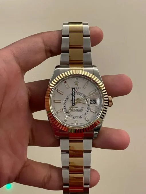 Discount Fake Rolex Sky-dweller 326933 Caliber 9001 Manual Winding Movement 42mm Gold/steel Case Mens/unisex Watch - Image 3