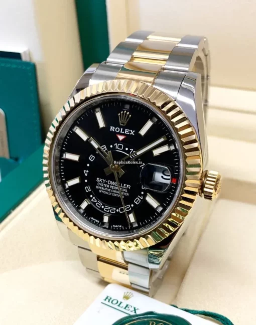 Fine Fake Rolex Sky-dweller 326933 Caliber 9001 Automatic Movement 42mm Gold/steel Case Mens/unisex Watch - Image 4