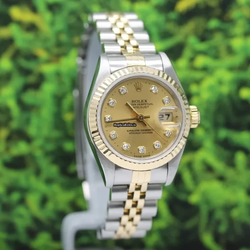 Defect Copy Rolex Lady-datejust 69173 Caliber 2135 Automatic Movement 26x42mm Gold/steel Case Womens Watch - Image 7