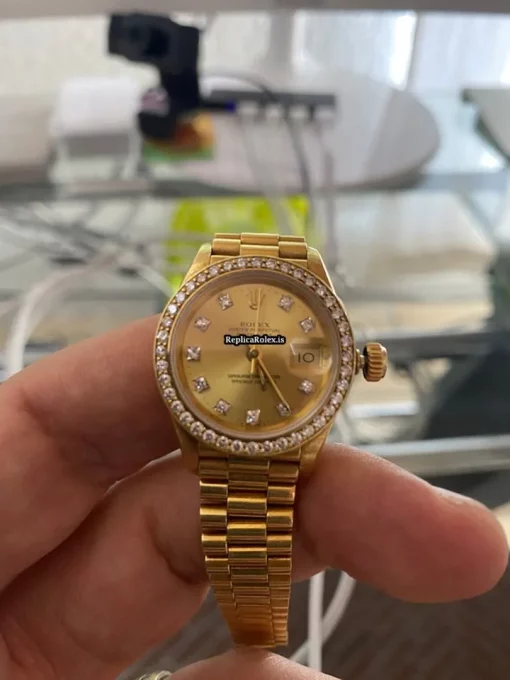 Good Fake Rolex Lady-datejust 69178 Caliber 2135 Automatic Movement 26mm Yellow Gold Case Womens Watch - Image 11