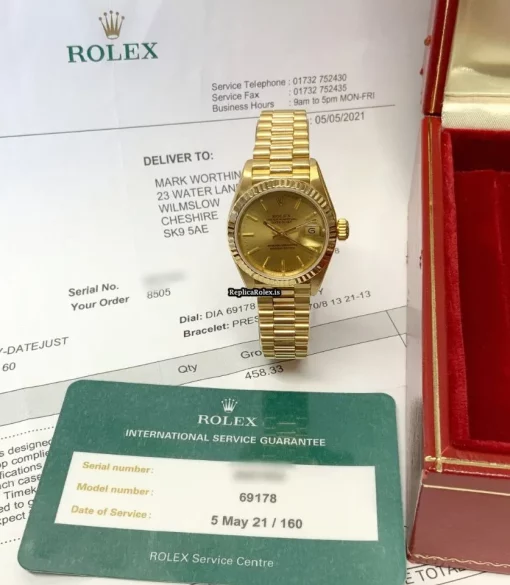 Discount Replica Rolex Lady-datejust 69178 Caliber 2135 Automatic Movement 26mm Yellow Gold Case Womens Watch - Image 6