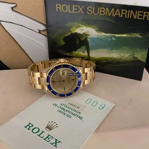 Affordable Knockoff Rolex Submariner Date 16618 Automatic Movement 40mm Yellow Gold Case Watch - Image 10